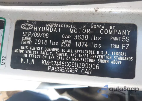 2009 Hyundai Accent Gls z USA, uszkodzony, nr VIN KMHCM46C09U299016